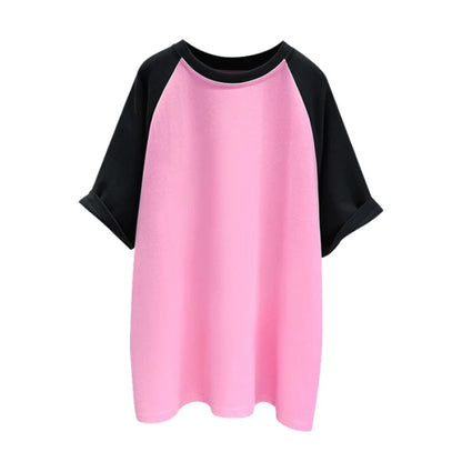Camiseta de Algodão com Retalhos de Cores de Manga Curta