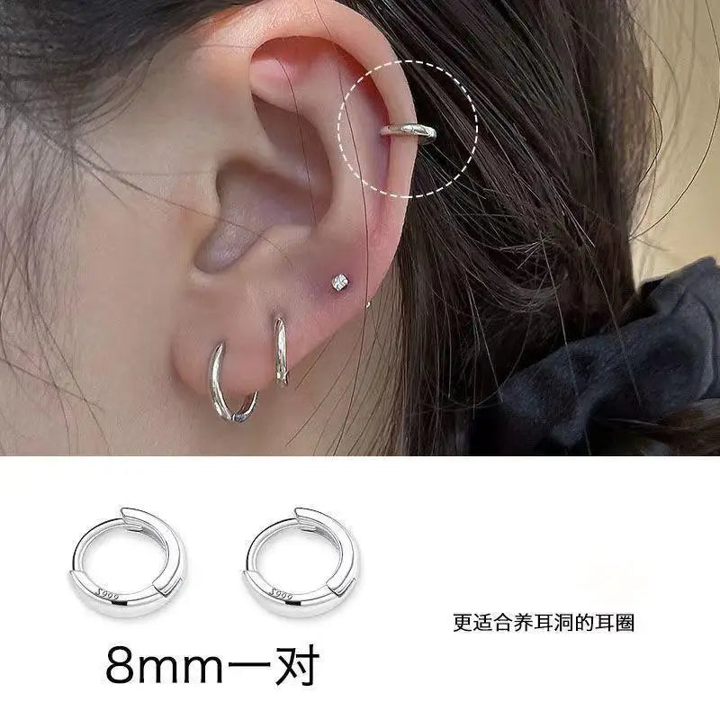 Conjunto de 3 Pares de Brincos de Argola Huggie Minimalistas em Aço