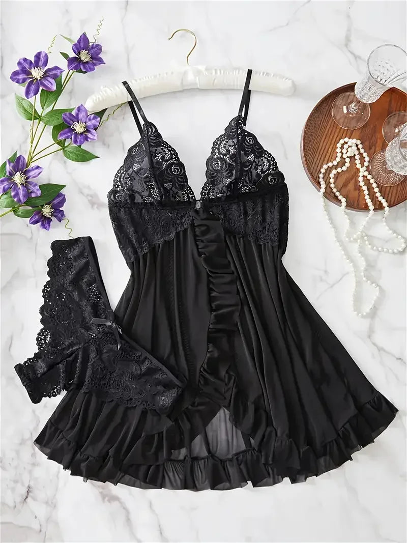 Conjunto de Lingerie Azul com Renda