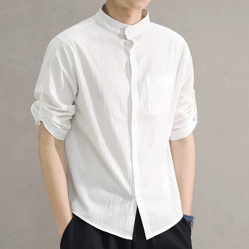 Camisa Estilo Casual com Gola Padre