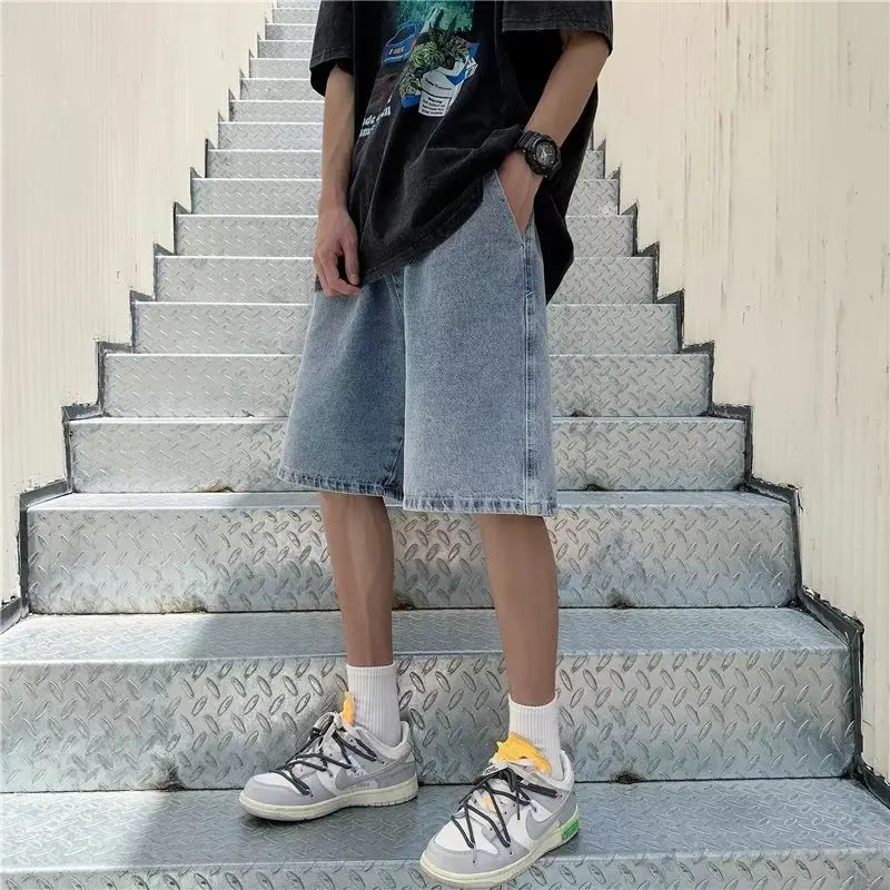 Bermuda Jeans Casual de Perna Reta e Caimento Solto