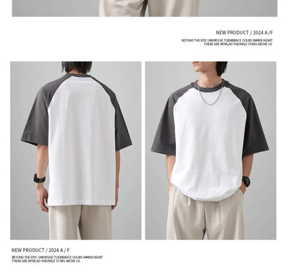 Camiseta de Algodão com Retalhos de Cores de Manga Curta