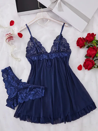 Conjunto de Lingerie Azul com Renda