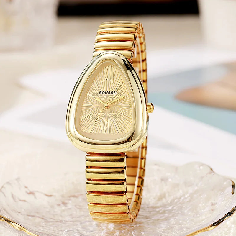 Relógio Feminino Dourado de Alta Qualidade com Pulseira Elástica