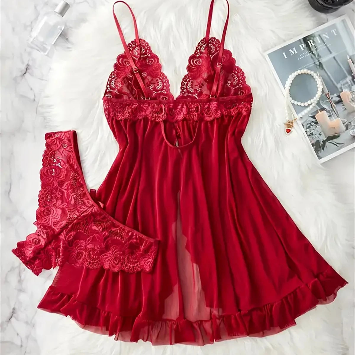 Conjunto de Lingerie Azul com Renda