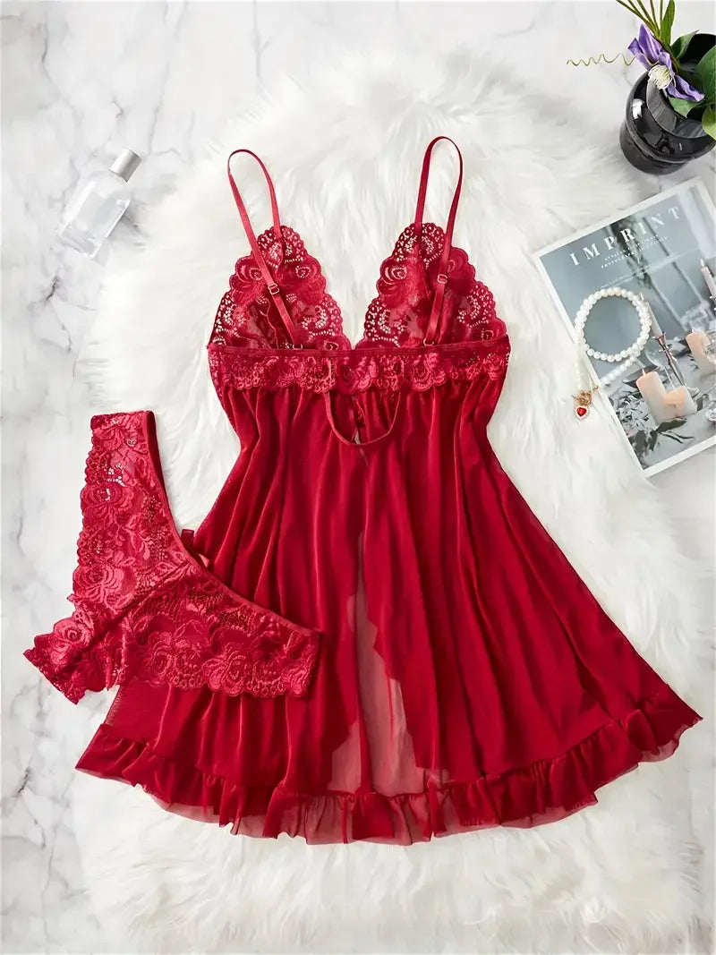 Conjunto de Lingerie Azul com Renda