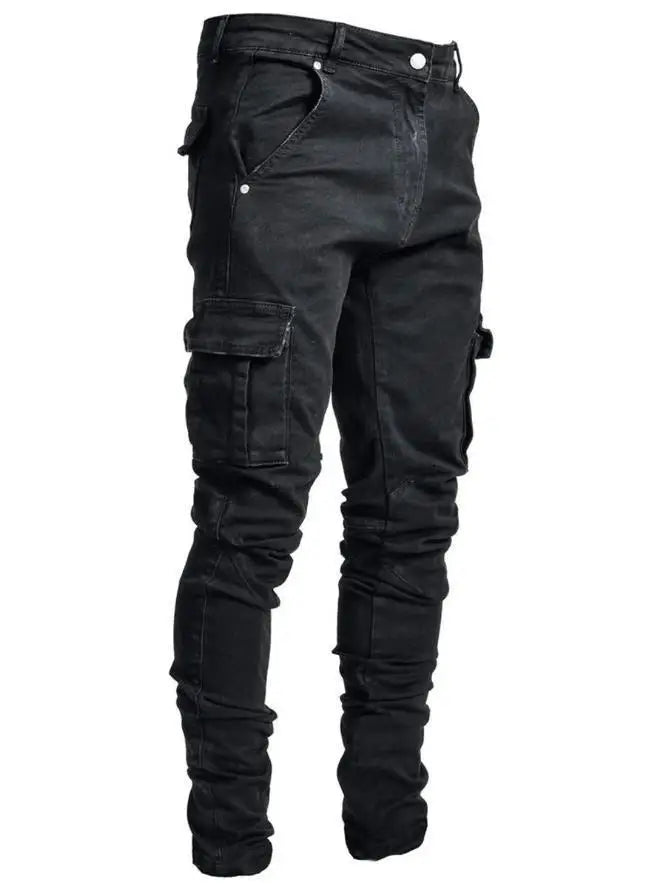 Calça Jeans Cargo com Vários Bolsos