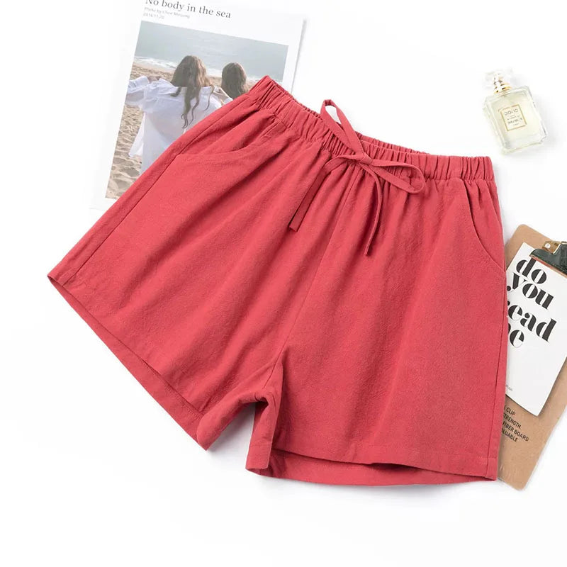 Short Feminino de Algodão e Linho de Cintura Alta