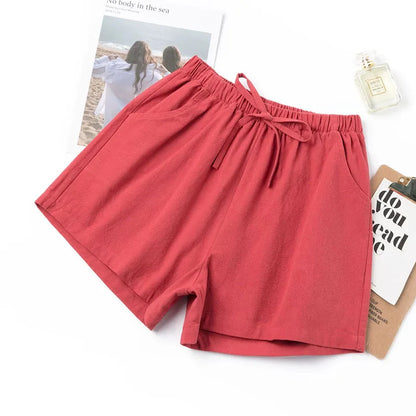 Short Feminino de Algodão e Linho de Cintura Alta