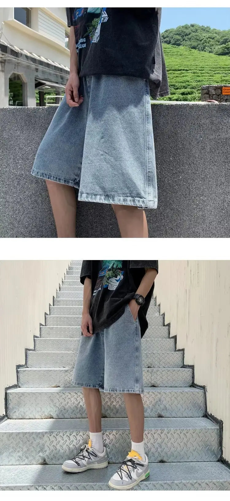 Bermuda Jeans Casual de Perna Reta e Caimento Solto