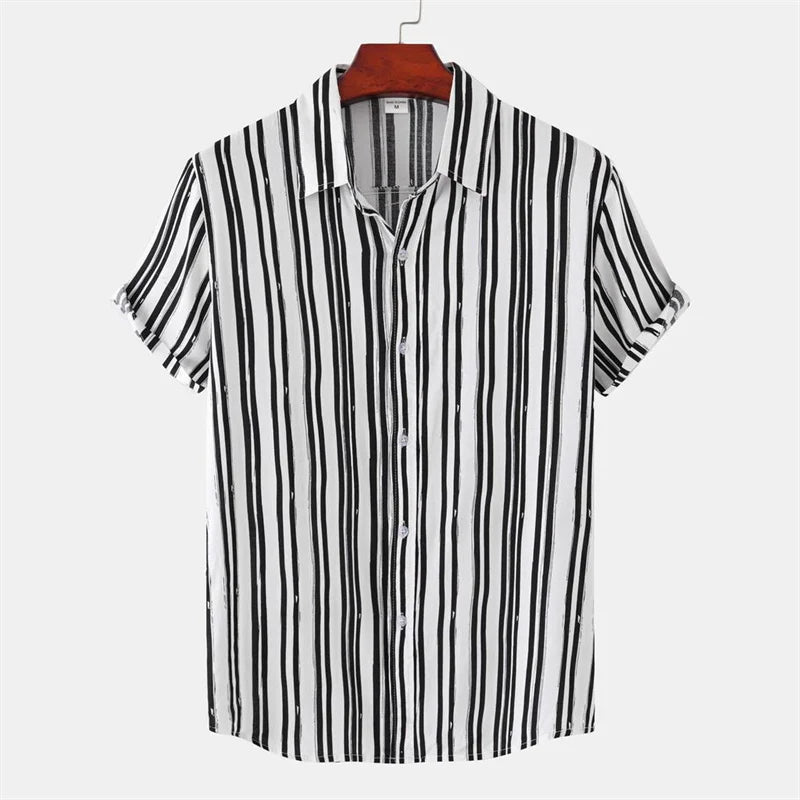 Camisa Estilo Havaiano Listrada e Xadrez em Preto e Branco