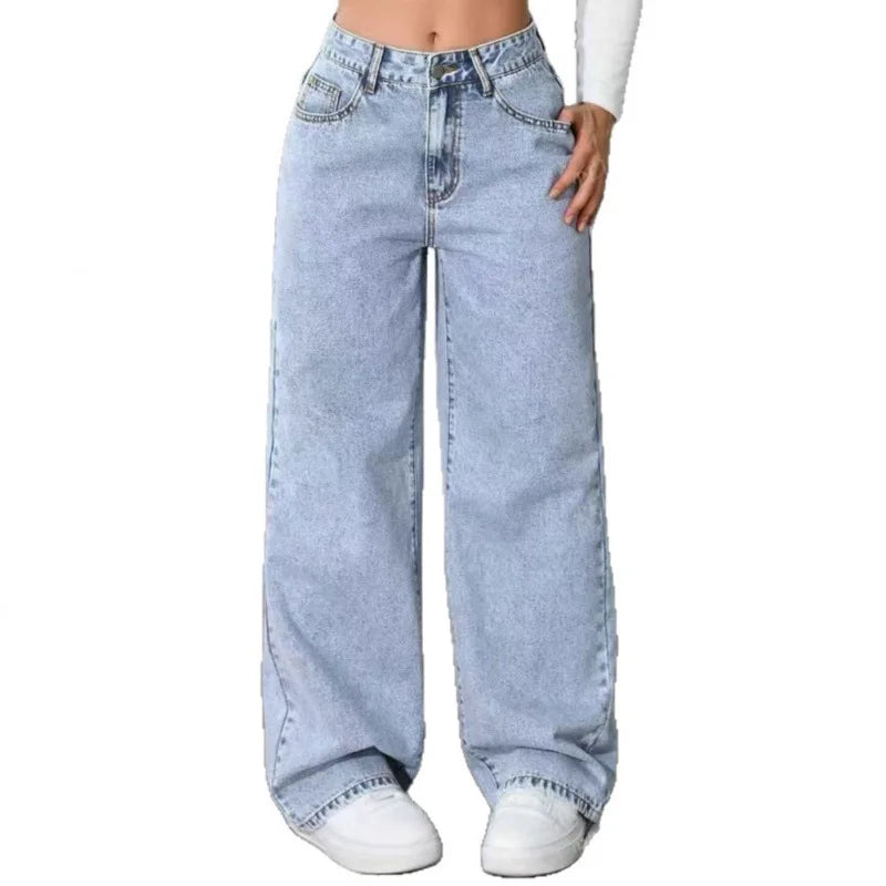 Jeans Femininos de Cintura Alta e Modelagem Larga (Loose Fit) com Perna Reta