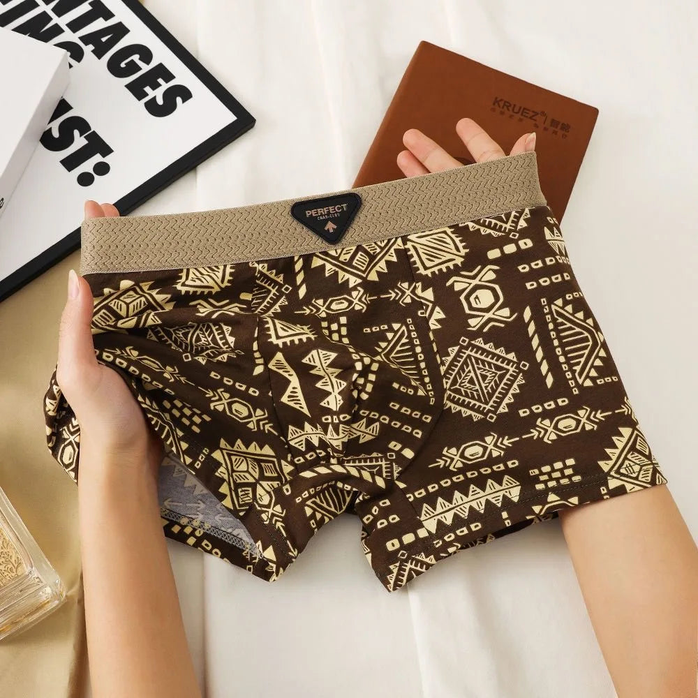 Cuecas Boxer Masculinas em Estilo Retrô Étnico