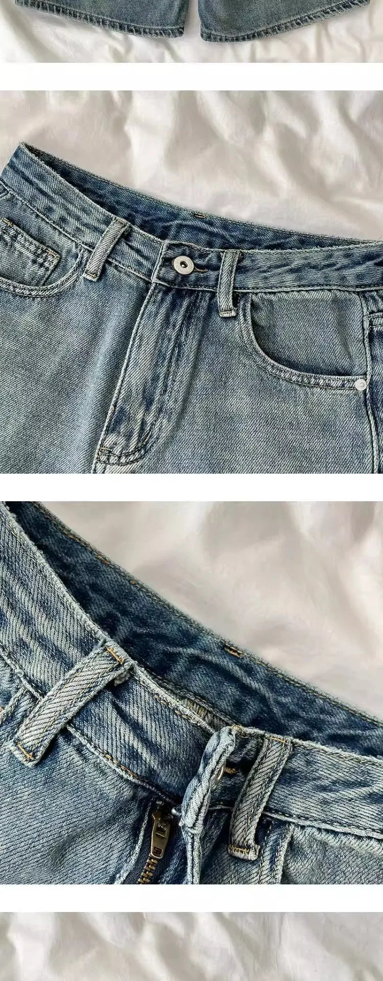 Short Jeans Feminino Retrô de Lavagem Desbotada