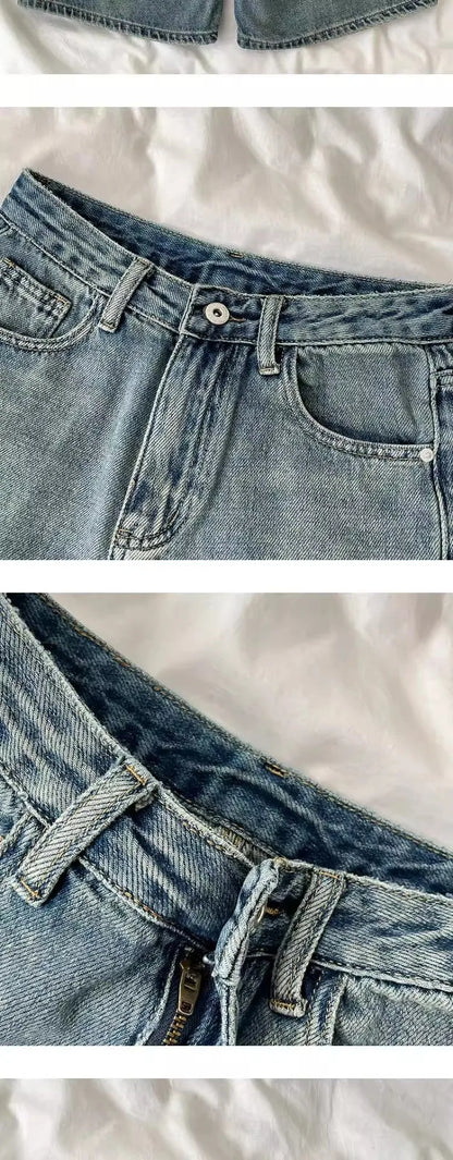 Short Jeans Feminino Retrô de Lavagem Desbotada