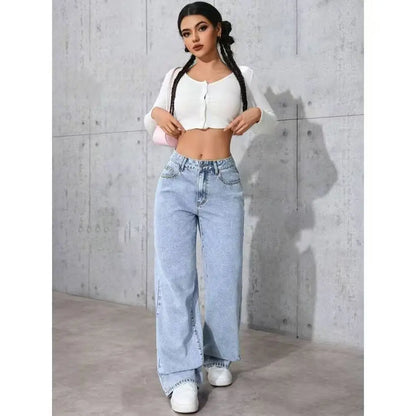 Jeans Femininos de Cintura Alta e Modelagem Larga (Loose Fit) com Perna Reta