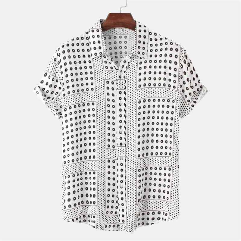 Camisa Estilo Havaiano Listrada e Xadrez em Preto e Branco