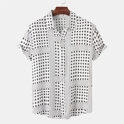 Camisa Estilo Havaiano Listrada e Xadrez em Preto e Branco