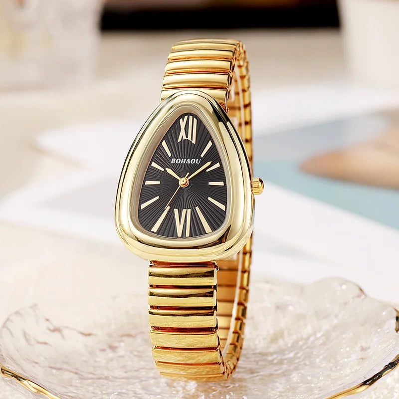 Relógio Feminino Dourado de Alta Qualidade com Pulseira Elástica