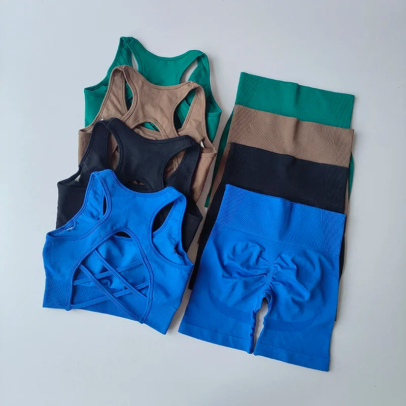 Conjunto Fitness Seamless 2 Peças Top e Shorts Cintura Alta