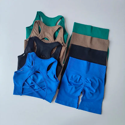 Conjunto Fitness Seamless 2 Peças Top e Shorts Cintura Alta