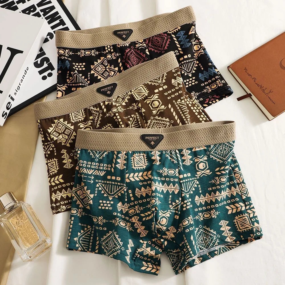 Cuecas Boxer Masculinas em Estilo Retrô Étnico