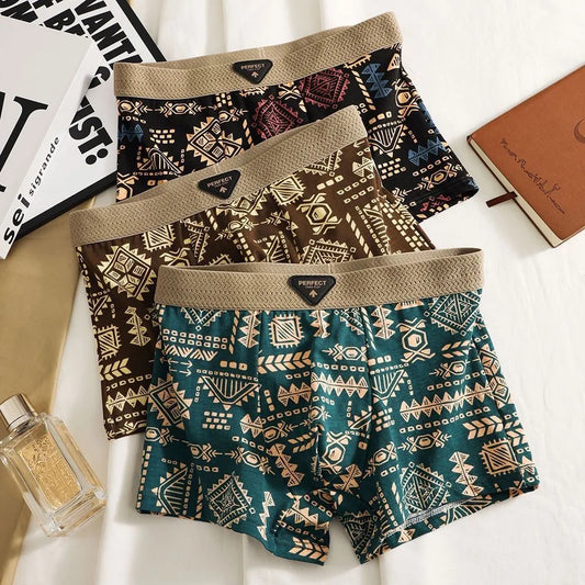 Cuecas Boxer Masculinas em Estilo Retrô Étnico