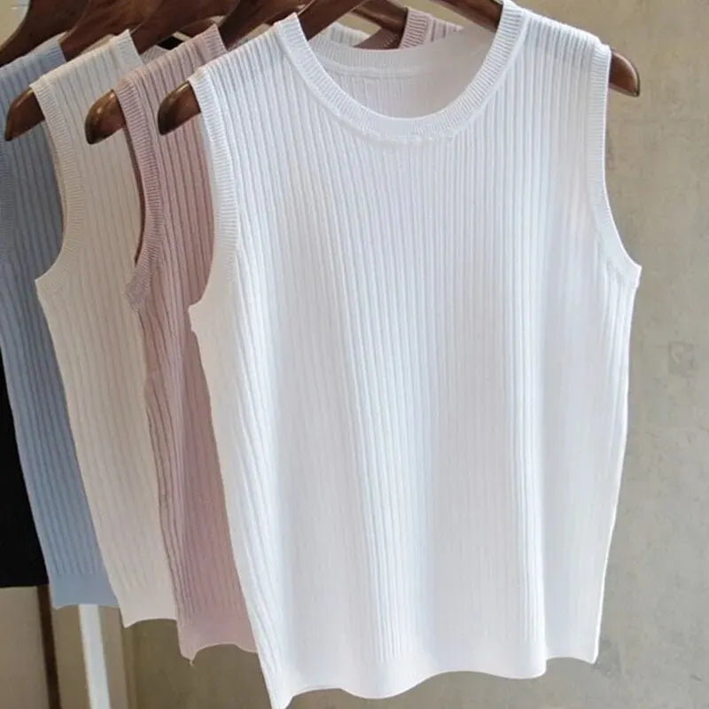 Blusas Casuais Finas Sem Mangas