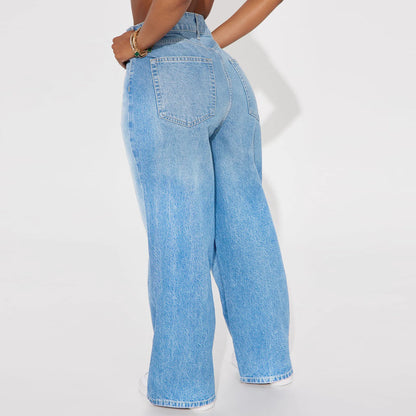 Calça Jeans de Perna Reta Cintura Alta