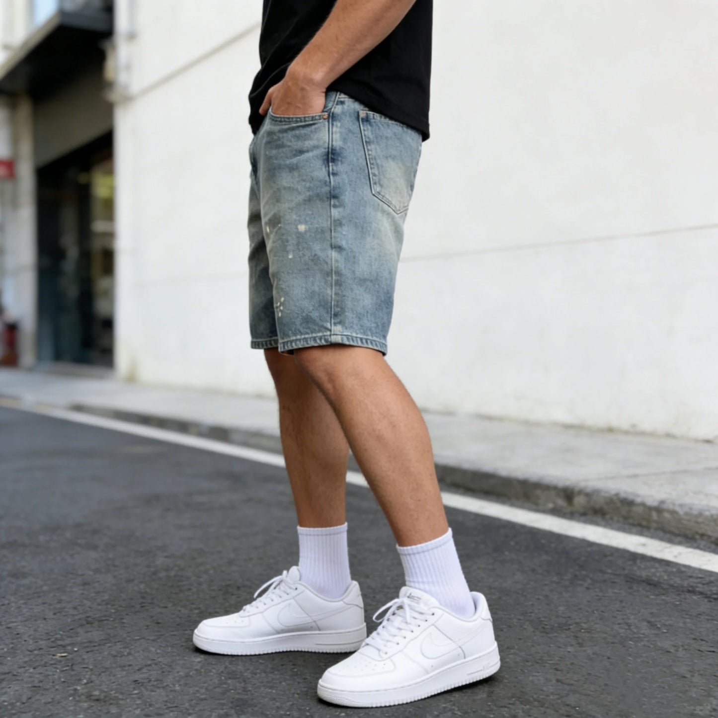 Bermudas Jeans Masculinas de Verão Estilo American High Street
