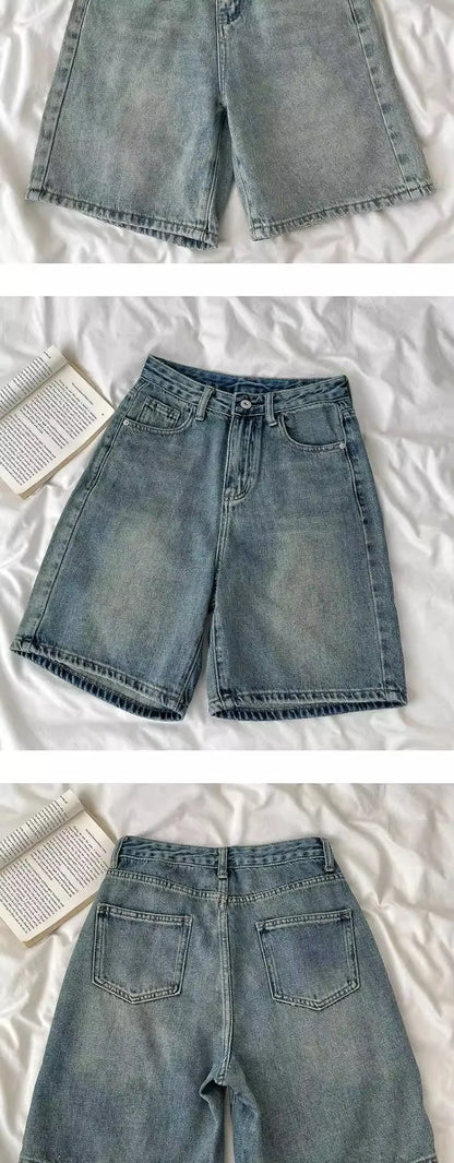 Short Jeans Feminino Retrô de Lavagem Desbotada