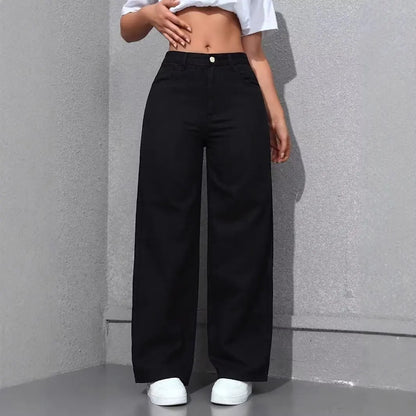 Jeans Femininos de Cintura Alta e Modelagem Larga (Loose Fit) com Perna Reta