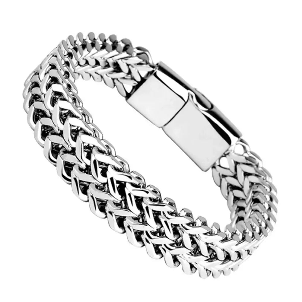 Pulseira de Aço Inoxidável Trançada em Duas Fileiras e Fecho Magnético