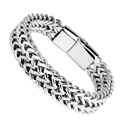 Pulseira de Aço Inoxidável Trançada em Duas Fileiras e Fecho Magnético