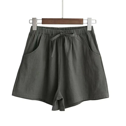 Short Feminino de Algodão e Linho de Cintura Alta