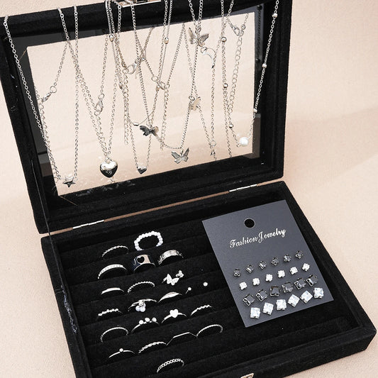 Conjunto Chique de Joias Prateadas com 51 Peças
