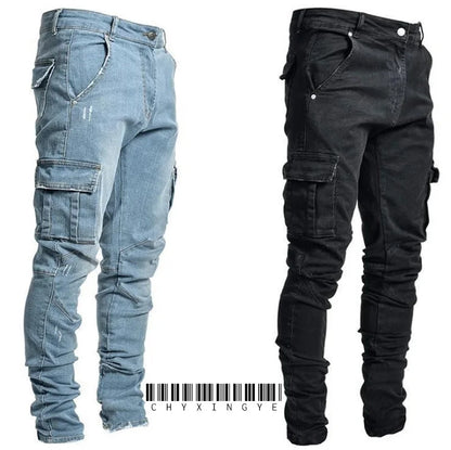 Calça Jeans Cargo com Vários Bolsos