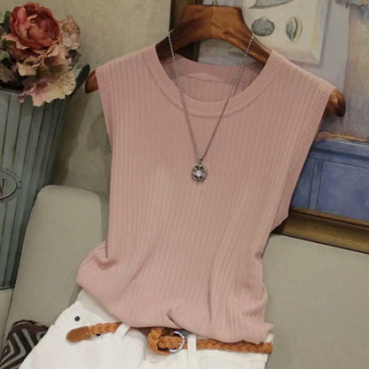 Blusas Casuais Finas Sem Mangas