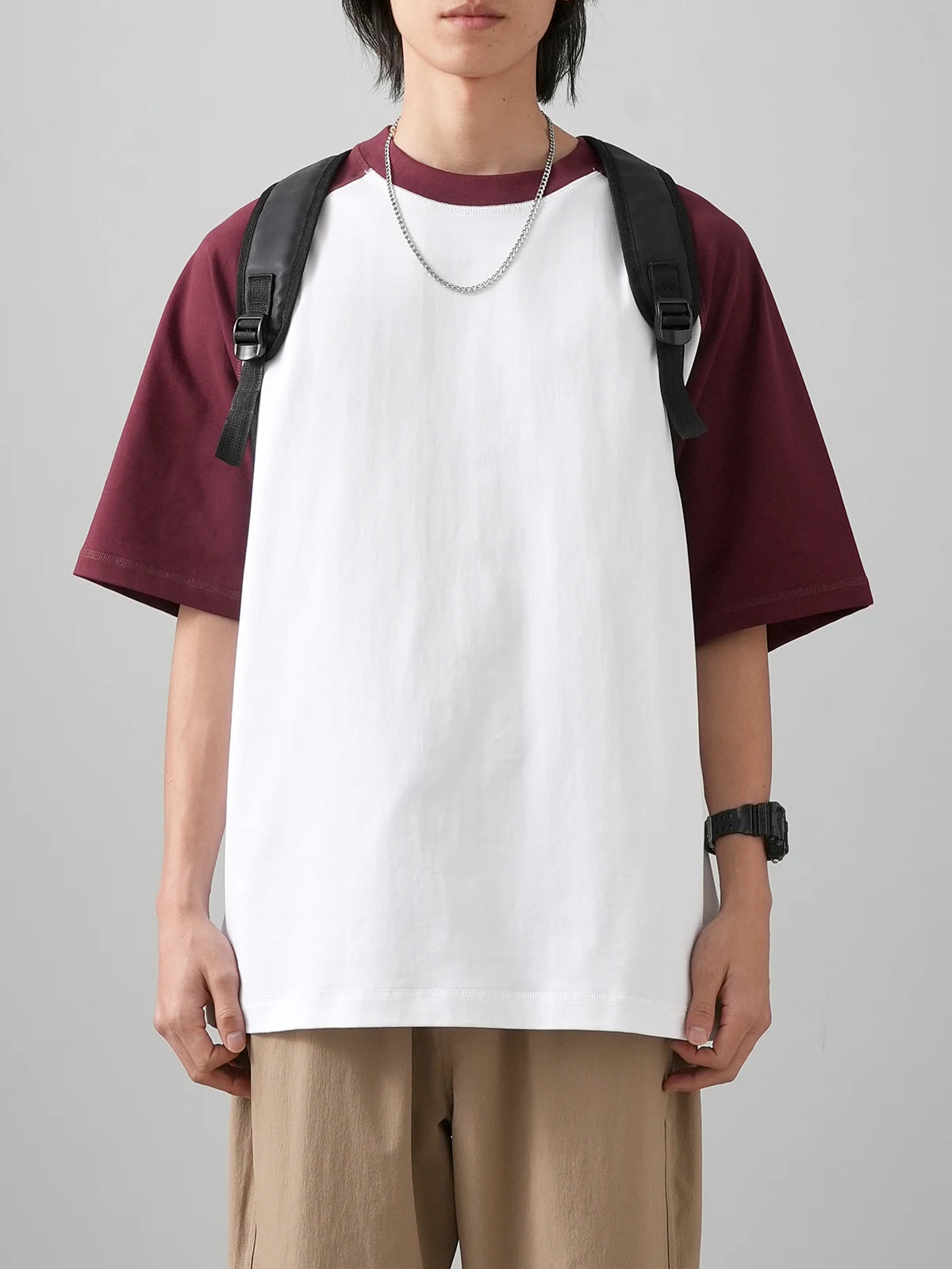 Camiseta de Algodão com Retalhos de Cores de Manga Curta