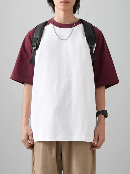 Camiseta de Algodão com Retalhos de Cores de Manga Curta