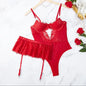 Lingerie Erótica de Alcinha Fina Conjunto de Renda Bodysuit