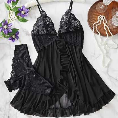 Conjunto de Lingerie Azul com Renda