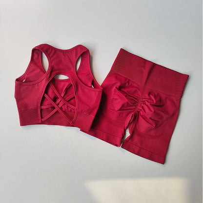 Conjunto Fitness Seamless 2 Peças Top e Shorts Cintura Alta