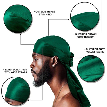 1-4 unidades — Novo Durag Silk Plus (Alta Densidade), Bandana, Turbante, Chapéu Masculino Respirável, Doo Rag de Cauda Longa para Homens, Touca de Pirata, Faixa de Cabeça.