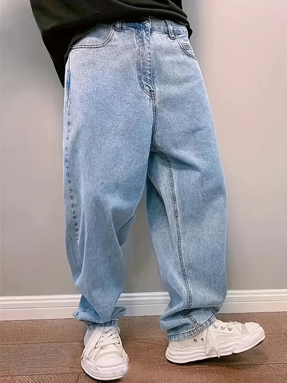 Calça Jeans Solta e Reta em Azul Claro