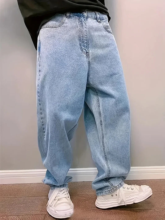 Calça Jeans Solta e Reta em Azul Claro