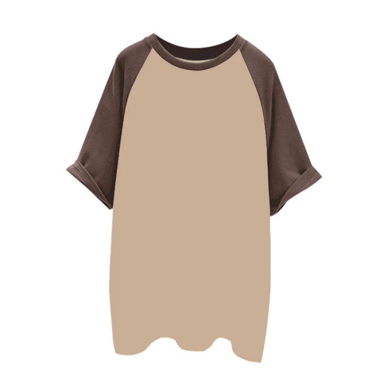 Camiseta de Algodão com Retalhos de Cores de Manga Curta