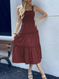 Vestido Feminino Halter Verão Cintura Elástica Midi Lisa Sem Mangas