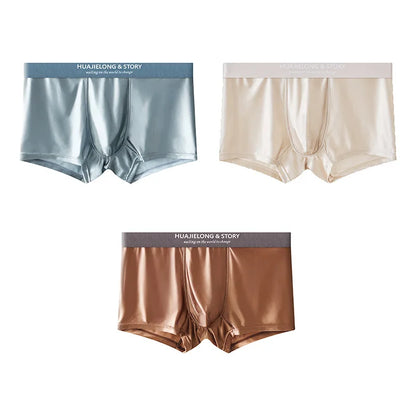 Kit 1 ou 3 Unidades de Cuecas Boxer em Seda Gelo e Cetim