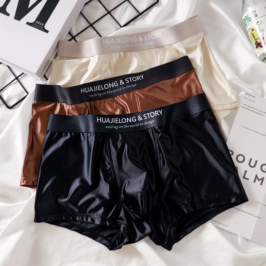 Kit 1 ou 3 Unidades de Cuecas Boxer em Seda Gelo e Cetim